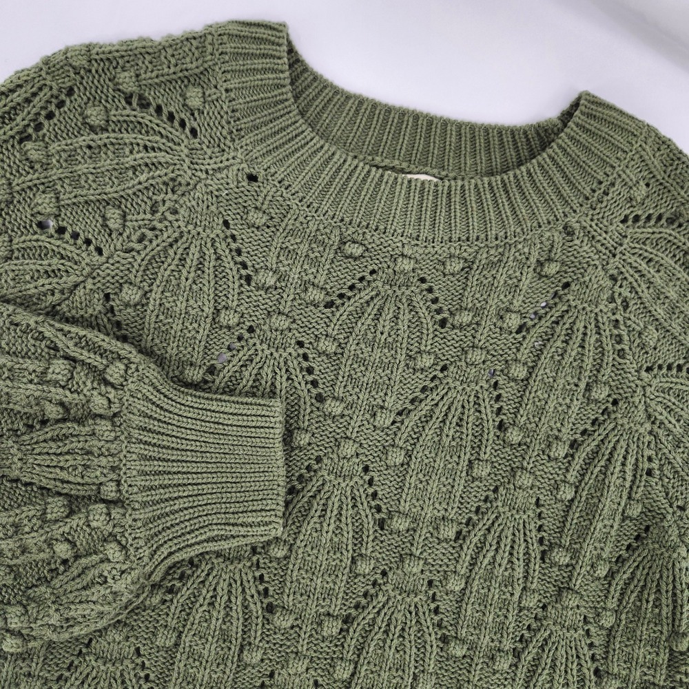 Harper Heritage Earthy Indie Forest Sweater Size S Olive Pointelle Bobble NWT